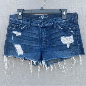 7 FOR ALL MANKIND Womens Size 27 NWOT Distressed Ripped Dark Denim Jean Shorts